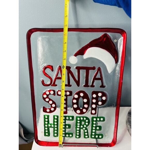 17” x 12” Large Christmas Serving Platter Infused Glass 14" Santa Stops Here - Picture 2 of 8